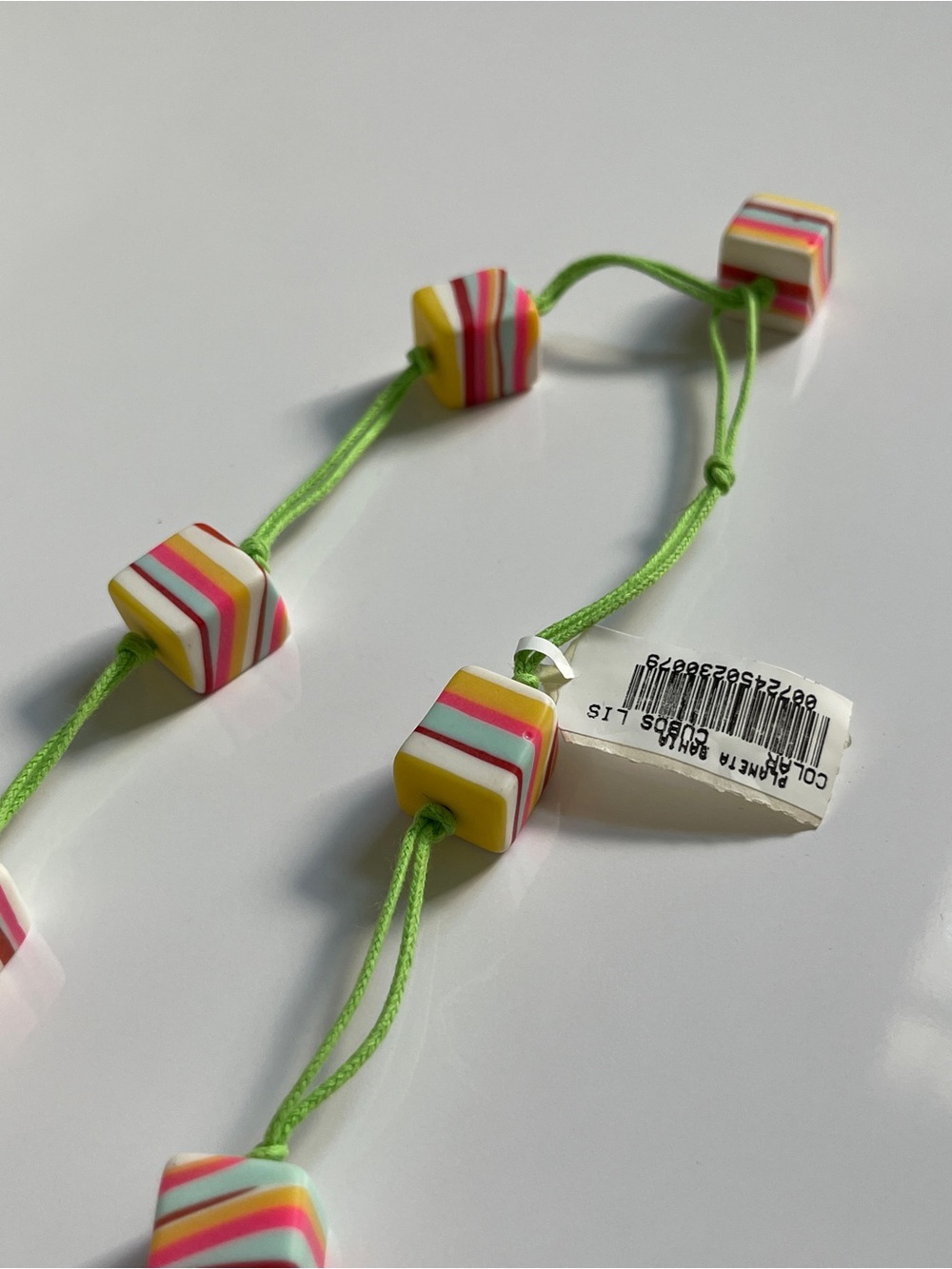 Colorful Cube Necklace - Green Cord